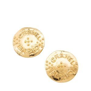 Chanel Vintage Logo Coin Clip On Earrings